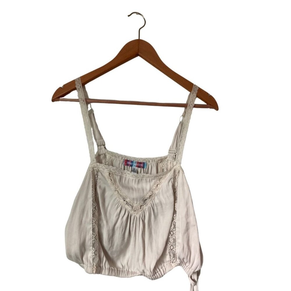 Urban Outfitters Lace Strap & Outline Silk-Like Crop Top with Adjustable Waist —